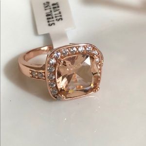 Rose Gold Morganite and CZ Sterling Silver Ring